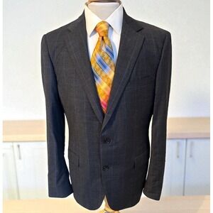Trevor Furbay Bespoke Samuelsohn Wool Viscose Gray Plaid Sport Coat 42L Slim Fit